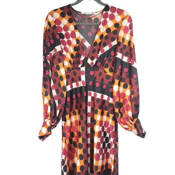 ZARA Dot Matrix Multicolor Print Midi Long Dress, Size: XS - Picture 10 of 16